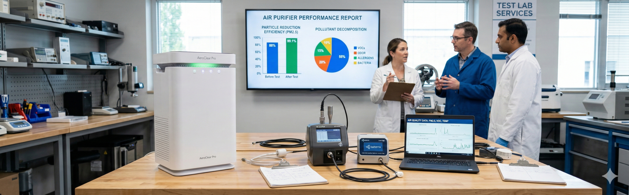 Diagram showing BuyersChoiceLab research pipeline for IAQ recommendations.